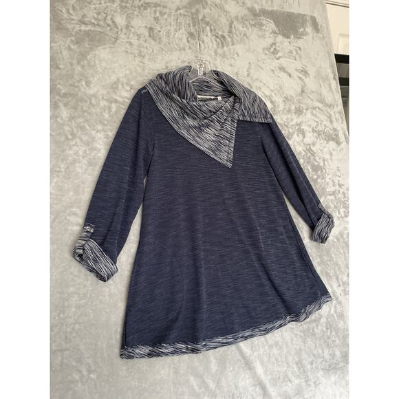 Soft Surroundings Tunic XS Roll Tab Sleeve Navy Cowl Neck Top Lagenlook Coastal - Picture 2 of 9